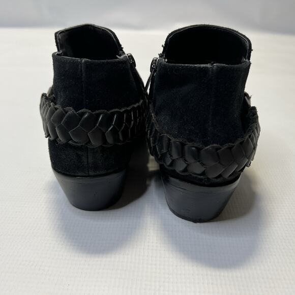 Sam Edelman Posey Suede Leather Ankle Booties Womens 8.5 Metal Chain Black Boots - Picture 4 of 15